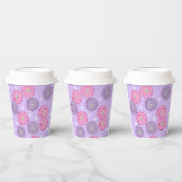 Pink and Purple Flowers on Lavender Paper Cups 紙コップ