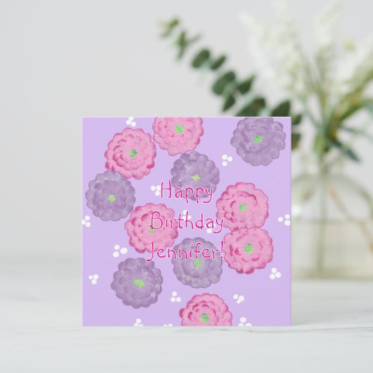 Pink and Purple Flowers Personalized Birthday Card カード (スタンド正面)