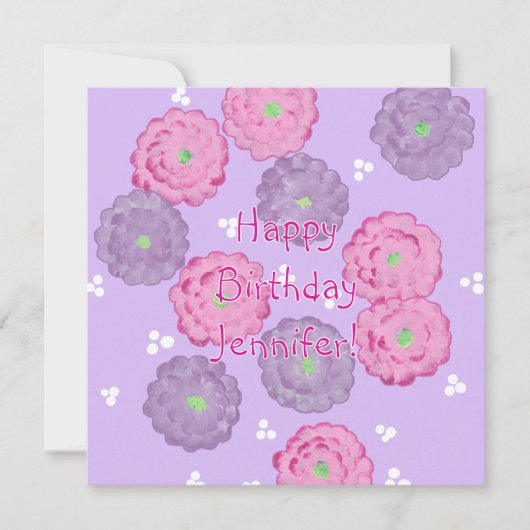 Pink and Purple Flowers Personalized Birthday Card カード (正面)