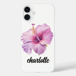 pink and purple hibiscus flower phone case iPhone 16 plusケース