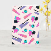 Pink and Purple Make Up Cosmetics Pattern カード (黄色い花)