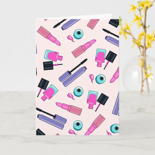 Pink and Purple Make Up Cosmetics Pattern カード (黄色い花)