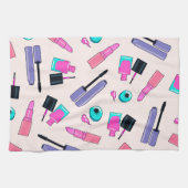 Pink and Purple Make Up Cosmetics Pattern キッチンタオル (横)