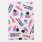 Pink and Purple Make Up Cosmetics Pattern キッチンタオル (縦)