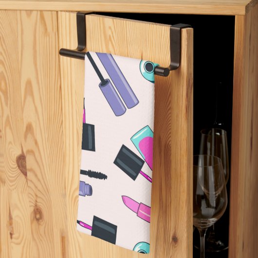 Pink and Purple Make Up Cosmetics Pattern キッチンタオル (三つ折り)