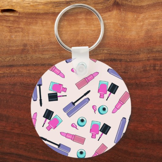 Pink and Purple Make Up Cosmetics Pattern キーホルダー (正面)