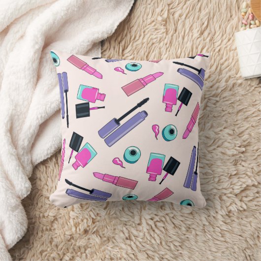 Pink and Purple Make Up Cosmetics Pattern クッション (ブランケット)