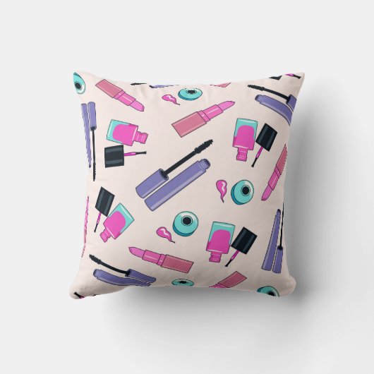 Pink and Purple Make Up Cosmetics Pattern クッション (裏面)