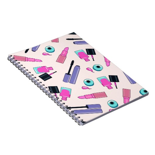 Pink and Purple Make Up Cosmetics Pattern ノートブック (右側)