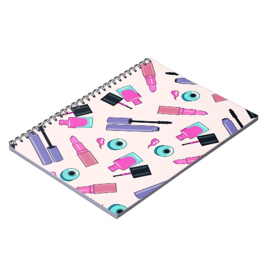 Pink and Purple Make Up Cosmetics Pattern ノートブック (左側)