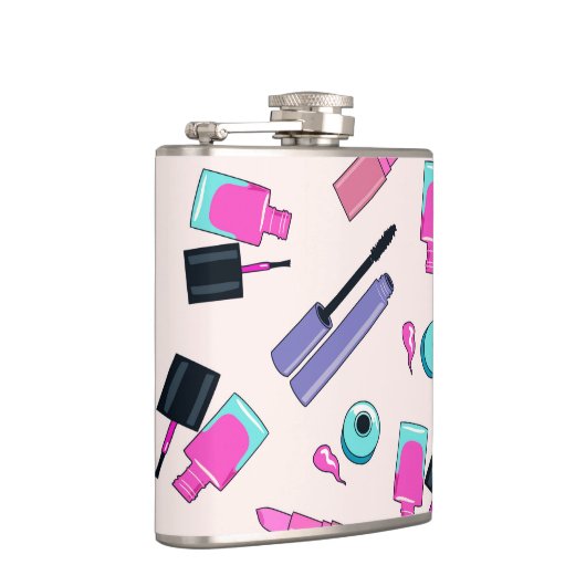 Pink and Purple Make Up Cosmetics Pattern フラスク (右)
