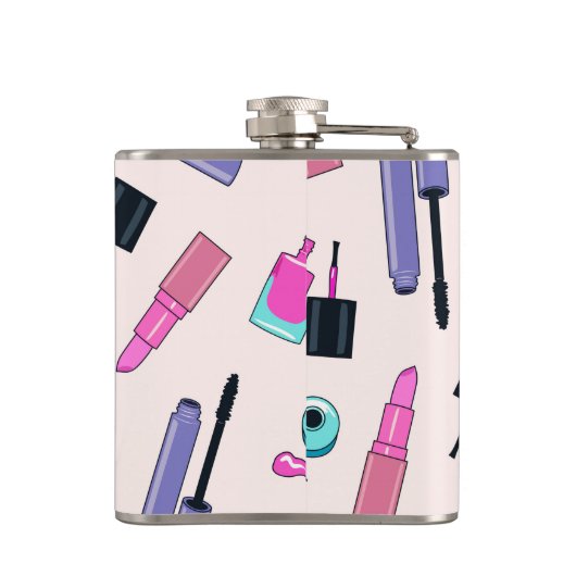 Pink and Purple Make Up Cosmetics Pattern フラスク (裏面)