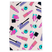 Pink and Purple Make Up Cosmetics Pattern ミディアムペーパーバッグ (裏面)