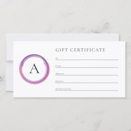 Pink and Purple Monogram Business Gift Certificate (正面)