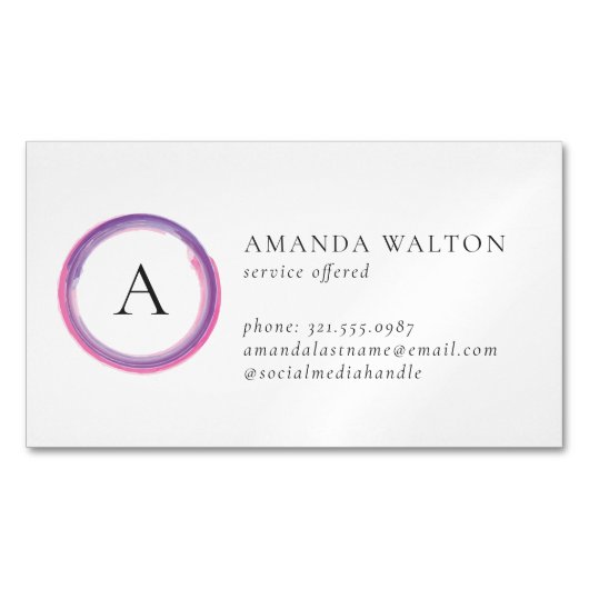 Pink and Purple Monogram Modern マグネット名刺 (正面)