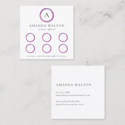 Pink and Purple Monogram Modern ロイヤリティカード (正面/裏面)