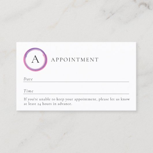 Pink and Purple Monogram Modern 予約カード (正面)