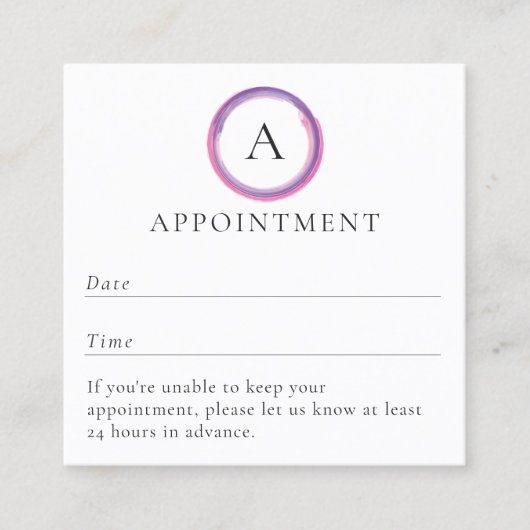 Pink and Purple Monogram Modern 予約カード (正面)