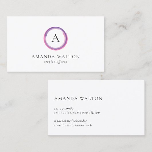 Pink and Purple Monogram Modern 名刺 (正面/裏面)