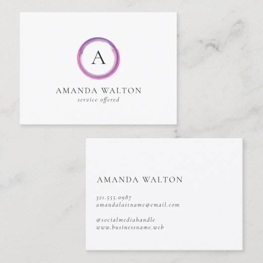 Pink and Purple Monogram Modern 名刺 (正面/裏面)