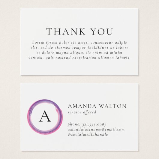 Pink and Purple Monogram Modern Package Insert (正面&裏面)