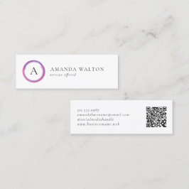 Pink and Purple Monogram QR Code Modern スキニー名刺