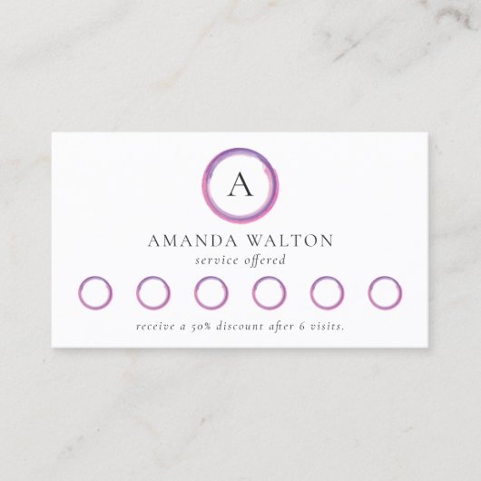 Pink and Purple Monogram QR Code Modern ロイヤリティカード (正面)