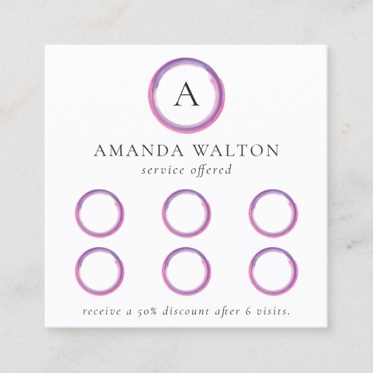 Pink and Purple Monogram QR Code Modern ロイヤリティカード (正面)