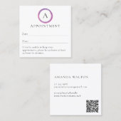 Pink and Purple Monogram QR Code Modern 予約カード (正面/裏面)