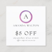 Pink and Purple Monogram QR Code Modern 割引カード (正面)