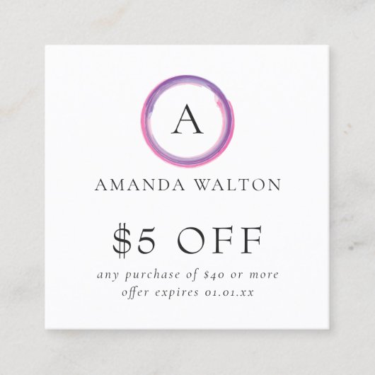 Pink and Purple Monogram QR Code Modern 割引カード (正面)