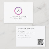 Pink and Purple Monogram QR Code Modern 名刺 (正面/裏面)