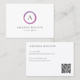Pink and Purple Monogram QR Code Modern 名刺