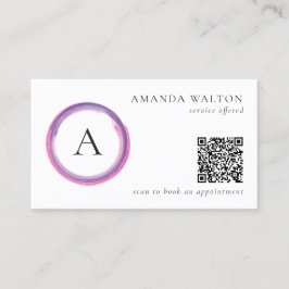 Pink and Purple Monogram QR Code Modern 名刺