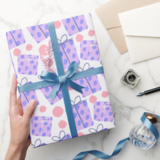 Pink and Purple Pastel Gift Box and Polka Dot ラッピングペーパー