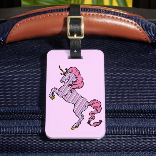 Pink and Purple Pinstripe Unicorn ラゲッジタグ (正面インサイチュ2)