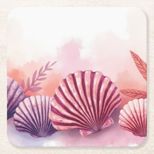Pink And Purple Seashells  スクエアペーパーコースター (正面)