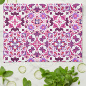 Pink and Purple Spanish Tiles キッチンタオル (折り畳み)