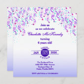 Pink and Purple Stars and Streamers Birthday 招待状 (正面/裏面)