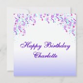 Pink and Purple Stars and Streamers Birthday 招待状 (裏面)