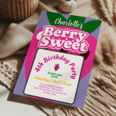 Pink and Purple Strawberry Berry Sweet Birthday 招待状