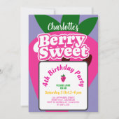 Pink and Purple Strawberry Berry Sweet Birthday 招待状 (正面)