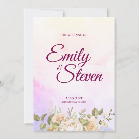 Pink and Purple Watercolor Elegance Wedding 招待状 (裏面)