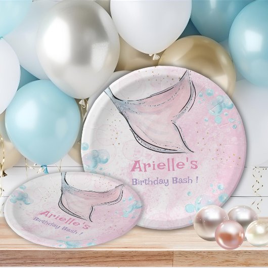 Pink and purple watercolor mermaid tail ペーパープレート