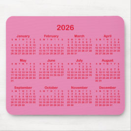 Pink and Red 2026 Calendar マウスパッド