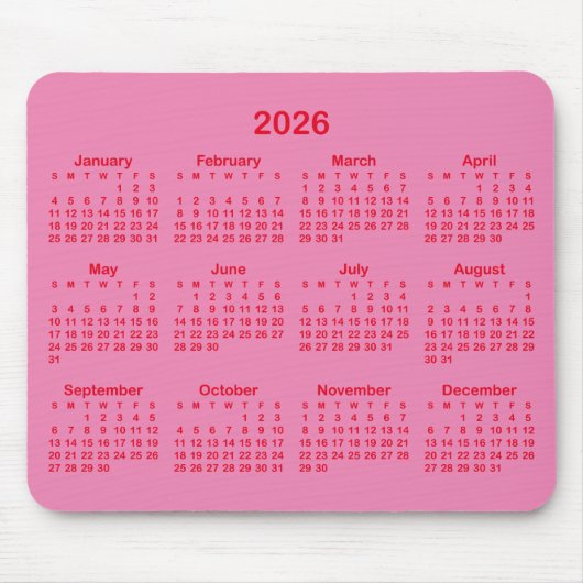 Pink and Red 2026 Calendar マウスパッド (正面)