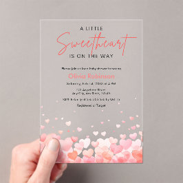 Pink and Red A Little Sweetheart Baby Shower アクリル招待状