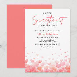 Pink and Red A Little Sweetheart Baby Shower 招待状