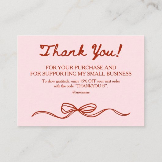 Pink and Red Bow Thank You for Your Order 名刺 (裏面)