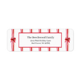 Pink and Red Bows Christmas Return Address Label ラベル